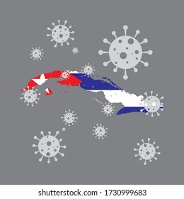 cuba vector graphics map and corona virus