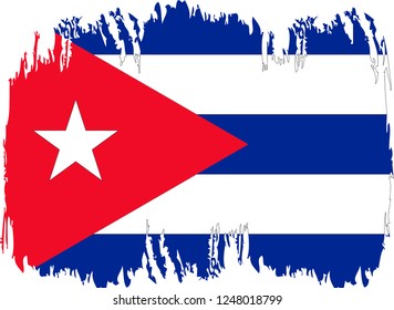 Cuba vector grunge brush stroke with  national flag and contour map. 