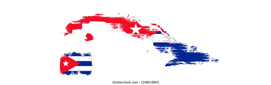 Cuba vector grunge brush stroke with  national flag and contour map. 