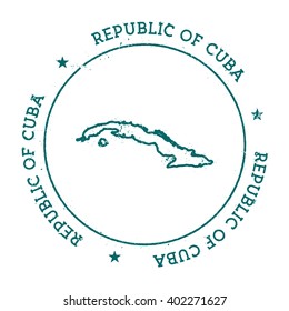 Cuba vector map. Retro vintage insignia with Cuba map. Distressed visa stamp with Cuba text wrapped around a circle and stars. Country map vector illustration.