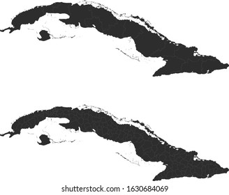 Cuba vector maps with administrative regions, municipalities, departments, borders