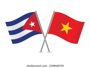 Cuba and Vietnam crossed flags. Cuban and Vietnamese flags on white background. Vector icon set. Vector illustration.