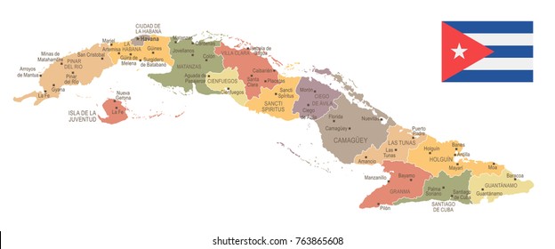 Cuba - vintage map and flag - High Detailed Vector Illustration