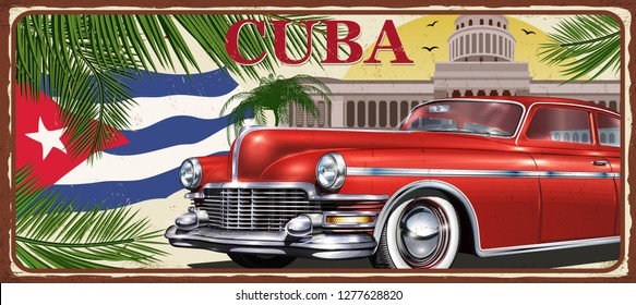 Cuba Vintage Metal Sign, Vector Illustration.