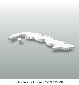 Cuba - white 3D silhouette map of country area with dropped shadow on grey background. Simple flat vector illustration