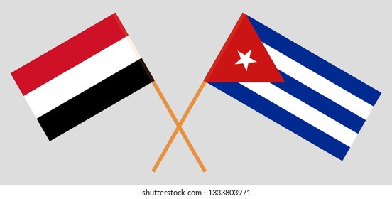Cuba and Yemen. The Cuban and Yemeni flags. Official colors. Correct proportion. Vector illustration
