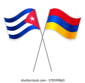 Cuban and Armenian crossed flags. Cuba combined with Armenia isolated on white. Language learning, international business or travel concept.
