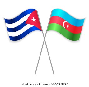 Cuban and Azeri crossed flags. Cuba combined with Azerbaijan isolated on white. Language learning, international business or travel concept.