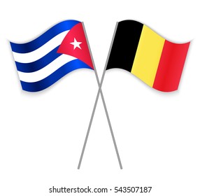 Cuban and Belgian crossed flags. Cuba combined with Belgium isolated on white. Language learning, international business or travel concept.