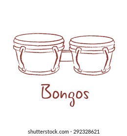 Cuban Brazilian African bongo drums hand drawn vector illustration