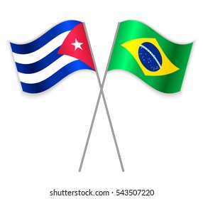 Cuban and Brazilian crossed flags. Cuba combined with Brazil isolated on white. Language learning, international business or travel concept.