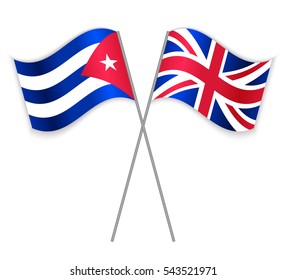 Cuban and British crossed flags. Cuba combined with United Kingdom isolated on white. Language learning, international business or travel concept.