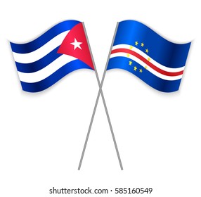 Cuban and Cabo Verdean crossed flags. Cuba combined with Cape Verde isolated on white. Language learning, international business or travel concept.