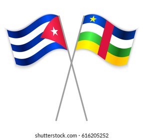 Cuban and Central African crossed flags. Cuba combined with Central African Republic isolated on white. Language learning, international business or travel concept.