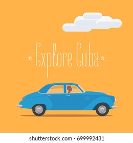 Cuban classic retro car vector illustration. Concept design for travel to Cuba with traditional for country's streets american car