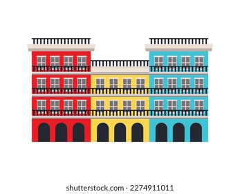 Cuban colorful houses row front view flat vector illustration
