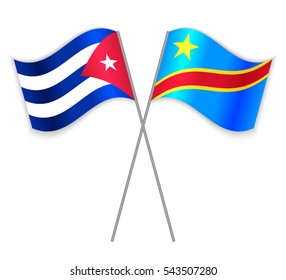 Cuban and Congolese crossed flags. Cuba combined with Democratic Republic of the Congo isolated on white. Language learning, international business or travel concept.