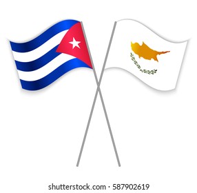 Cuban and Cypriot crossed flags. Cuba combined with Cyprus isolated on white. Language learning, international business or travel concept.