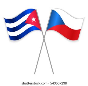 Cuban and Czech crossed flags. Cuba combined with Czech Republic isolated on white. Language learning, international business or travel concept.