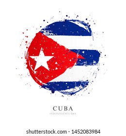 Cuban flag in the form of a large circle. Vector illustration on white background. Brush strokes drawn by hand. Cuba Independence Day.