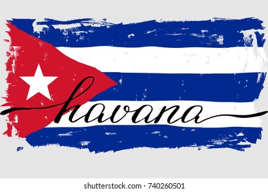 Cuban flag grunge painted handwritten text vector. There are true colors of the flag