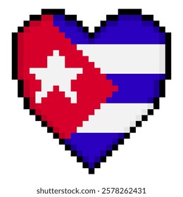 Cuban flag with heart shape in pixel art style