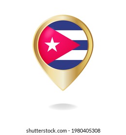 Cuban flag on golden pointer map, Vector illustration eps.10
