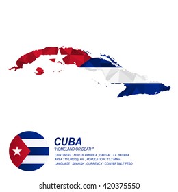 Cuban flag overlay on Cuban map with polygonal style.(EPS10 art vector)