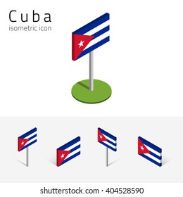 Cuban flag (Republic of Cuba), vector set of isometric flat icons, 3D style, different views. 100% editable design elements for banner, website, presentation, infographic, poster, map. Eps 10