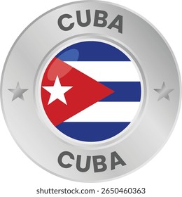 Bandeira cubana na medalha de prata. Bandeira nacional no emblema do círculo de metal.