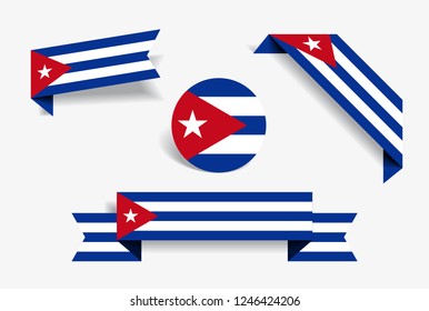 Cuban flag stickers and labels set. Vector illustration.