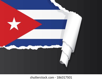 Cuban flag under ripped paper vector illustration.
