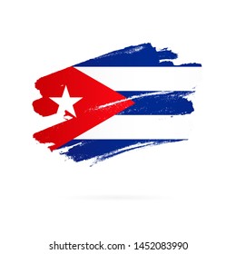 Cuban flag. Vector illustration on white background. Brush strokes drawn by hand. Cuba Independence Day.