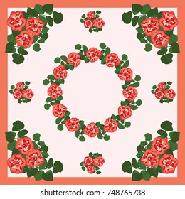 Cuban flower square composition. Country style millefleurs. Floral garden enchanting background for scarf print, textile, covers, surface, scrapbooking, decoupage. Bandana design