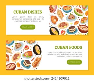 Cuban Food Banner Design with Tasty Served Dish Vector Template