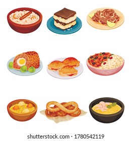 Cuban Food with Rolled Meat and Stewed Beef Vector Set