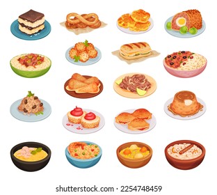 Cuban Food Served on Plate for Restaurant Menu Big Vector Set