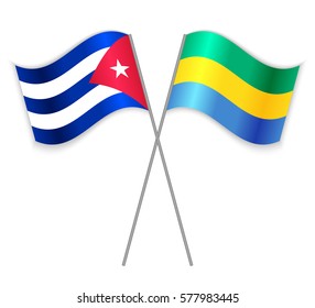 Cuban and Gabonese crossed flags. Cuba combined with Gabon isolated on white. Language learning, international business or travel concept.