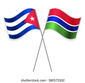 Cuban and Gambian crossed flags. Cuba combined with Gambia isolated on white. Language learning, international business or travel concept.