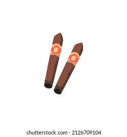 Cuban Havana smoking cigars from tobacco leaves, cartoon flat vector illustration isolated on white background. Cigar traditional export product of Cuba.