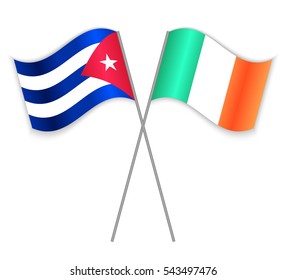 Cuban and Irish crossed flags. Cuba combined with Ireland isolated on white. Language learning, international business or travel concept.