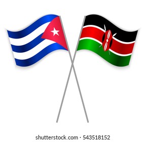 Cuban and Kenyan crossed flags. Cuba combined with Kenya isolated on white. Language learning, international business or travel concept.