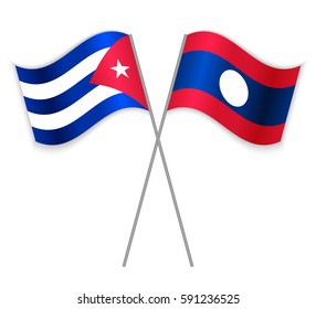 Cuban and Laotian crossed flags. Cuba combined with Laos isolated on white. Language learning, international business or travel concept.