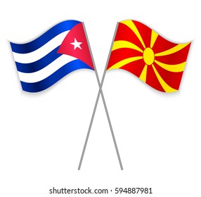 Cuban and Macedonian crossed flags. Cuba combined with Macedonia isolated on white. Language learning, international business or travel concept.