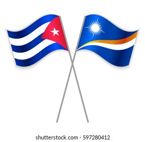 Cuban and Marshallese crossed flags. Cuba combined with Marshall Islands isolated on white. Language learning, international business or travel concept.
