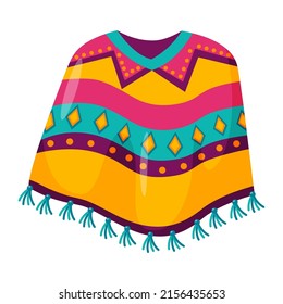 Cuban or mexican poncho, traditional or folk clothing. Hispanic carnival or fiesta. Colorful striped party accessory bright decorated. 