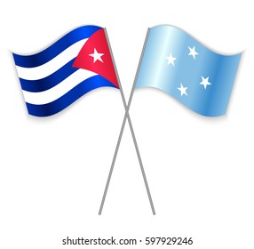 Cuban and Micronesian crossed flags. Cuba combined with Micronesia isolated on white. Language learning, international business or travel concept.