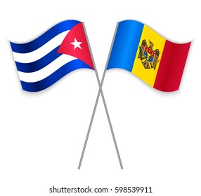 Cuban and Moldovan crossed flags. Cuba combined with Moldova isolated on white. Language learning, international business or travel concept.