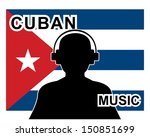 cuban music concept with a silhouette of a man with headphones and cuban flag in background 