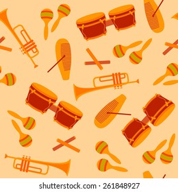 Cuban Music Instruments Vector Seamless Pattern